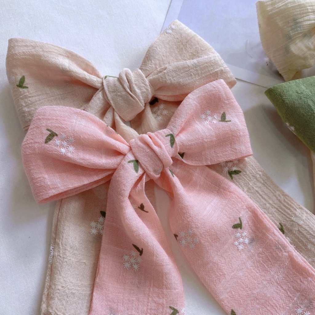 [Handmade] Kẹp tóc nữ phong cách retro, vintage nơ đuôi dài cho tóc thêm xinh