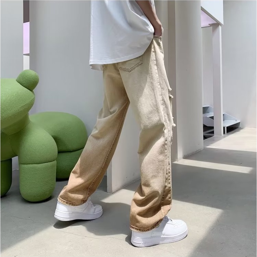Quần Jeans Dài Rách Gối quần ống suông Thời Trang quần bò nam Dành phong cách Hàn Quốc quần jean nam retro quần bò nam rách gối
