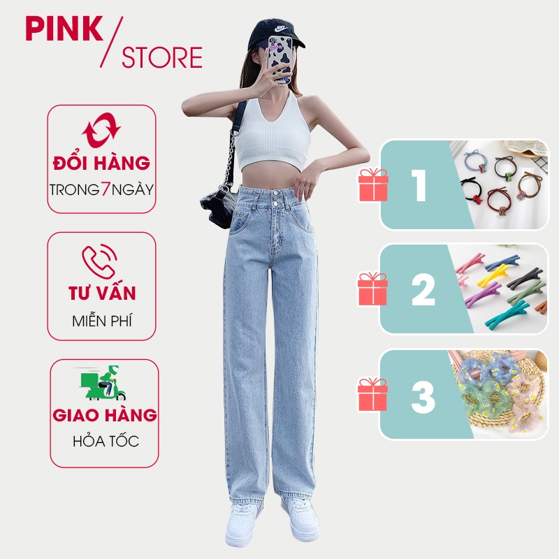 Quần Jean Nữ Cạp 3 Cúc Màu Xanh Bạc Lưng Cao Ống Suông Dài Phom Rộng Phong Cách Hàn Quốc Chất Vải Co Dãn Cao Cấp Loại 1 | BigBuy360 - bigbuy360.vn