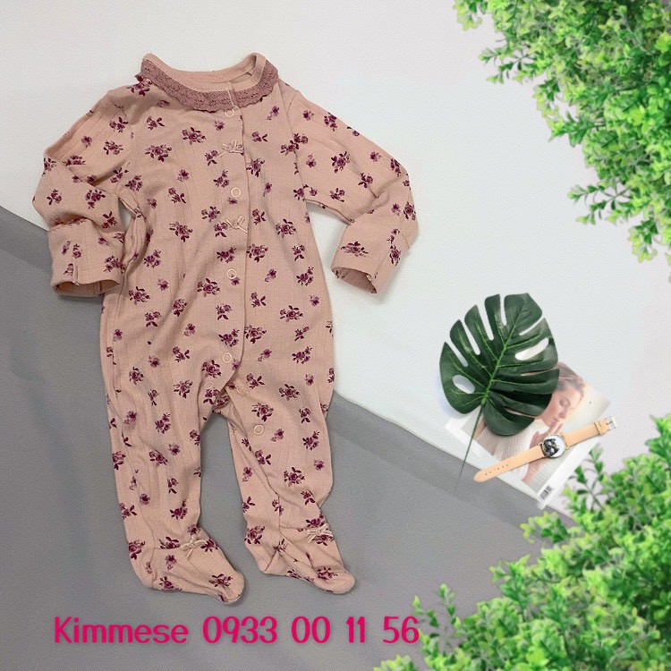 [Mã KIMFS33 Hoàn 5K Đơn 59K] Sleepsuit Bộ Body Cho Bé Cotton Len George Xuất Dư Gái Nâu/Hoa - Đồ Ngủ Cho Bé