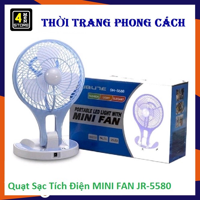 Quạt Sạc Tích Điện MINI FAN JR-5580 -DC2190 - Quạt Sạc Mini Đèn Led 2 chế độ sáng