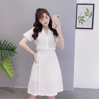 Đầm sơ mi đắp tà 4 màu, váy dạo phố xuongvnxk vnxk (kèm hình thật)