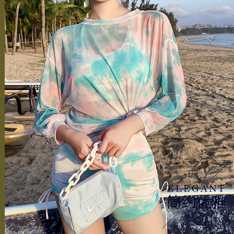 Bộ đồ bơi IELGY ba mảnh tay dài size lớn thời trang mùa hè cho nữ