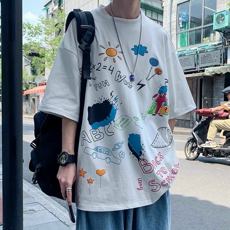 ÁO THUN, ÁO PHÔNG TAY LỠ UNISEX OVERSIZE, ÁO PHÔNG FORM RỘNG IN HÌNH SIÊU XINH-ATINHINHNHIEU