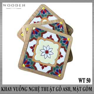 Khay gỗ đựng đồ ăn hình vuông độc đáo - Kết hợp giữa gỗ ASH tự nhiên và gốm nghệ thuật - Wooden Studio