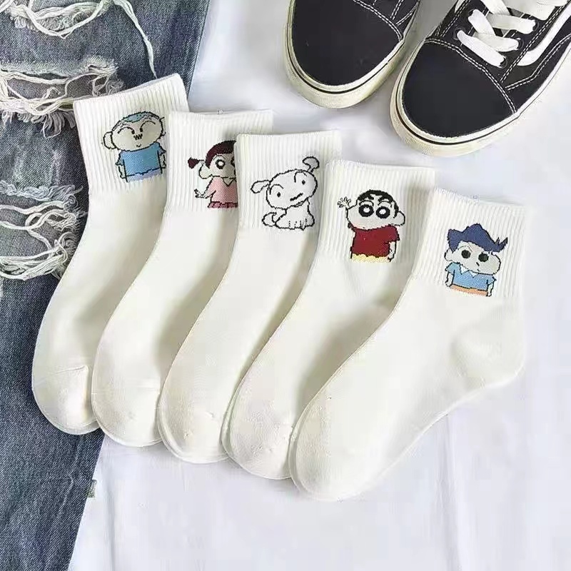 Vớ Thể Thao Cổ Vừa In Họa Tiết Hoạt Hình Phong Cách Nhật Bản Thời Trang Xuân Thu Cho Nam