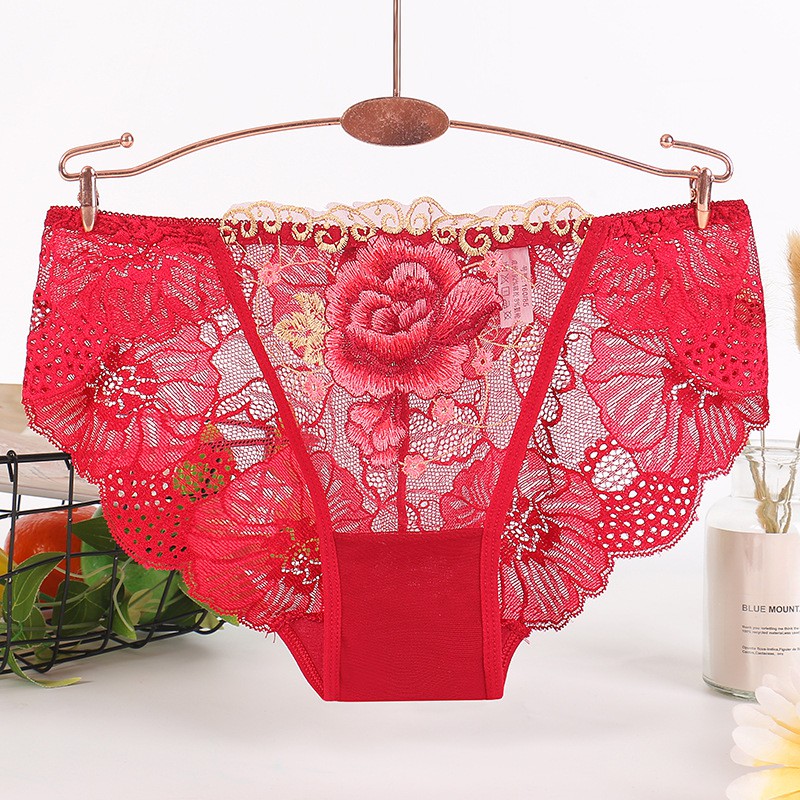 Women's underwear sexy lace underwear women's embroidered flower large size pure cotton crotch breathable women's briefs | WebRaoVat - webraovat.net.vn