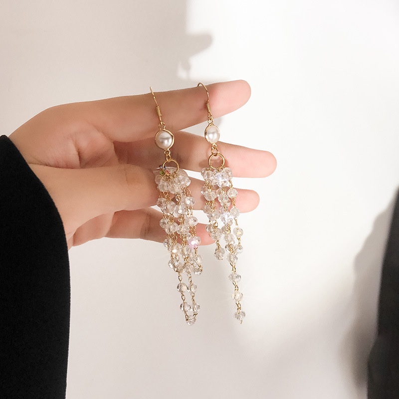 Khuyên Tai Dáng Dài Đính Đá Zircon Phong Cách Hàn Quốc