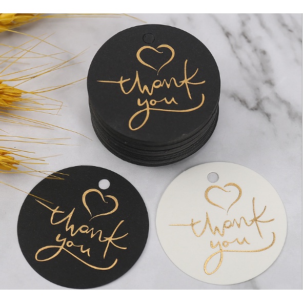 Set 50 tag treo trang trí hộp quà tặng đen trằng hình tròn, lá, thẻ dài tiện dụng