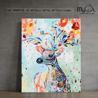 Tranh sơn dầu số hóa tự tô - MS DV0173 Tranh động vật hươu nai hươu sừng hoa hươu tài lộc