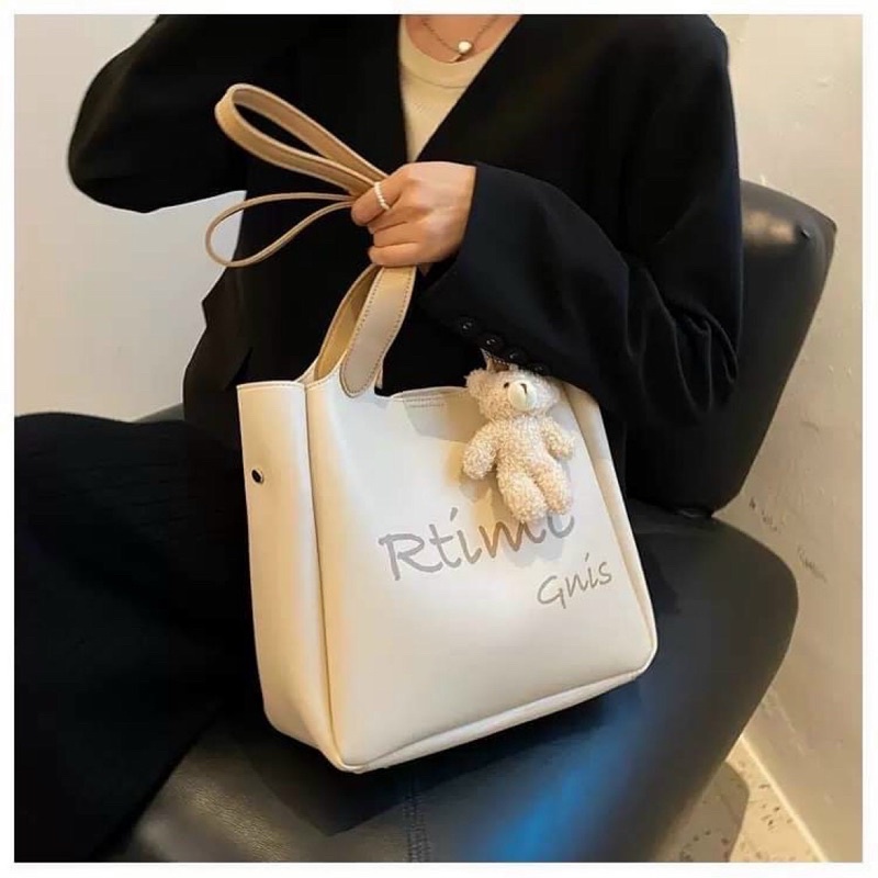 Túi Xách Nữ Công Sở, Túi Tote Đeo Vai Kèm Gấu Dễ Thương