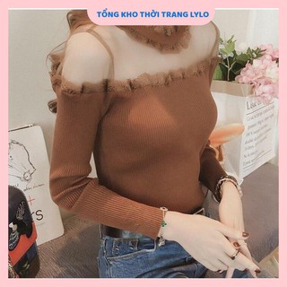 Áo len nữ đẹp cổ phối ren