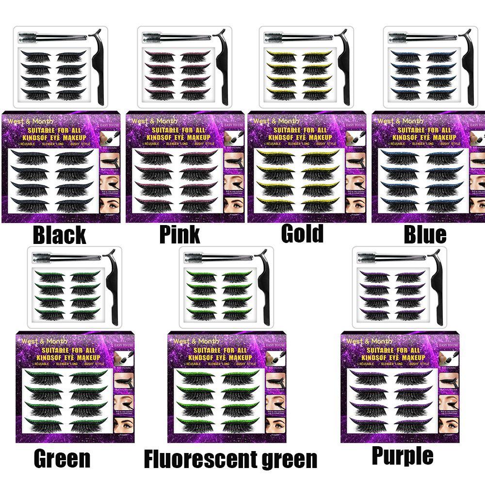 Set 4 Cặp Lông Mi Giả 3D Dài Dày Và Cong Tự Dính Kèm Bút Kẻ Mắt