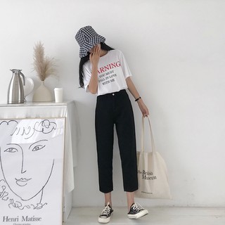 Quần baggy trơn ulzzang order quần jean cạp cao đen sữa dáng hàn quốc ẢNH THẬT Ở CUỐI HÌNH