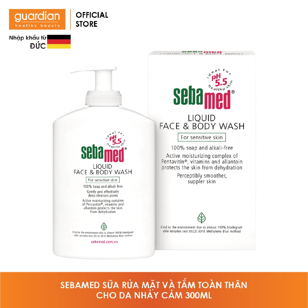 Sữa rửa mặt và tắm toàn thân cho da nhạy cảm Sebamed Liquid Face &amp; Body Wash 300ml