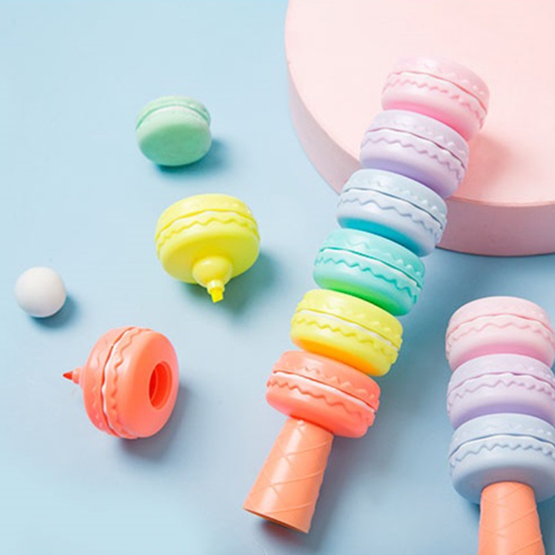Bút dạ quang mini 6 màu macaron có thể tháo rời đầu to cho trẻ em
