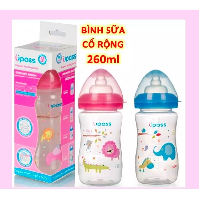 Bình sữa cổ rộng không BPA Upass (Made in Thailand) (núm ti chữ + chống đổ)
