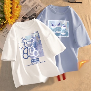 Bộ 2 áo thun tay ngắn dáng rộng in họa tiết dễ thương thời trang cho nữ