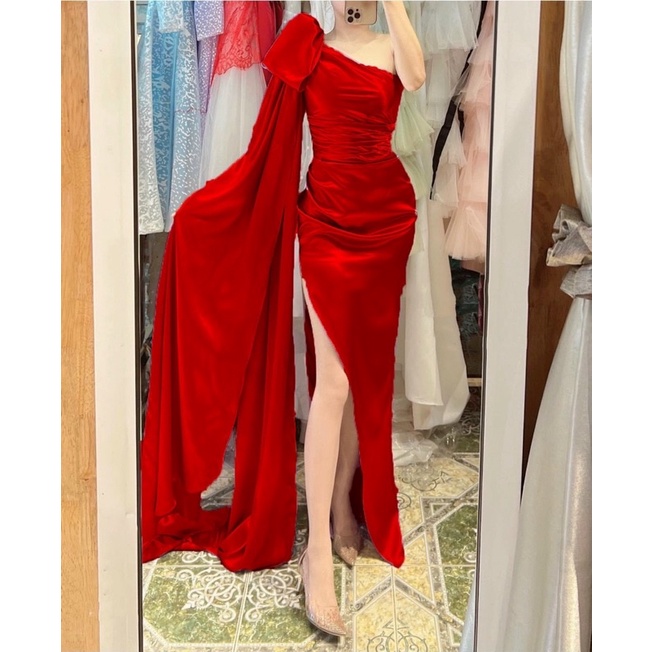 Đầm maxi dạ hội dáng dài nơ 1 vai tà dài TRIPBLE T DRESS - size M/L - MS391V