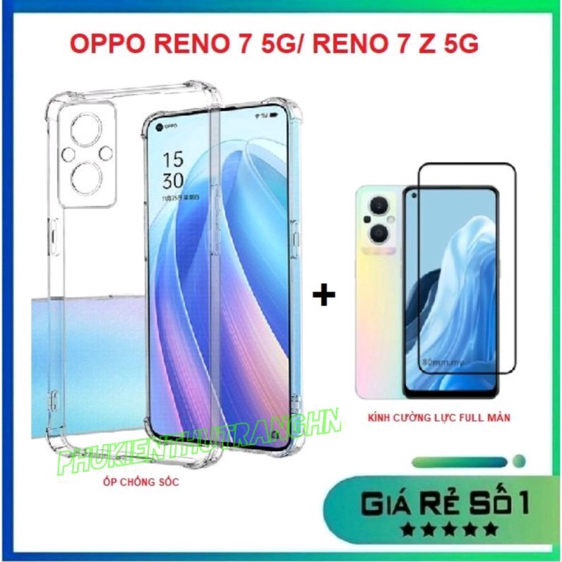 Combo OPPO Reno 8 / Reno 8 Z / Reno 7 / Reno 7 Z kính cường lực full màn full keo+ Ốp dẻo chống sốc có gờ bảo vệ camera