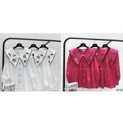 Áo sơ mi cổ sen vát thêu hình đáng yêu