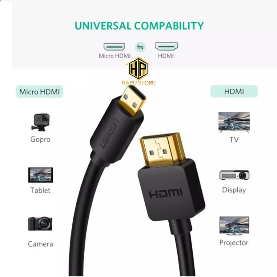 Cáp chuyển đổi Micro HDMI sang HDMI Ugreen 30102 dài 1,5m chính hãng - Hapustore