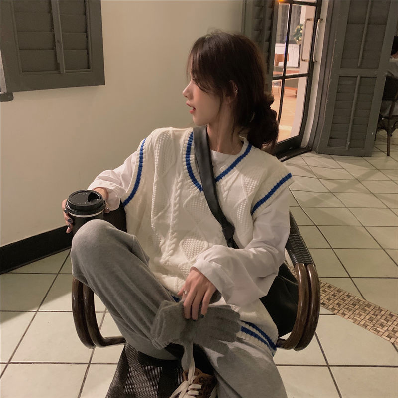 Áo len không tay dáng rộng cổ V phong cách xuân thu Hàn Quốc thiết kế thời trang cho nữ