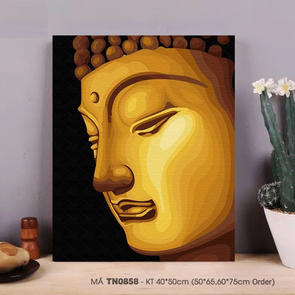 Màu Có nhủ - Tranh sơn dầu số hóa, tranh tô màu theo số- tranh Phật vàng , TẶNG KHĂN
