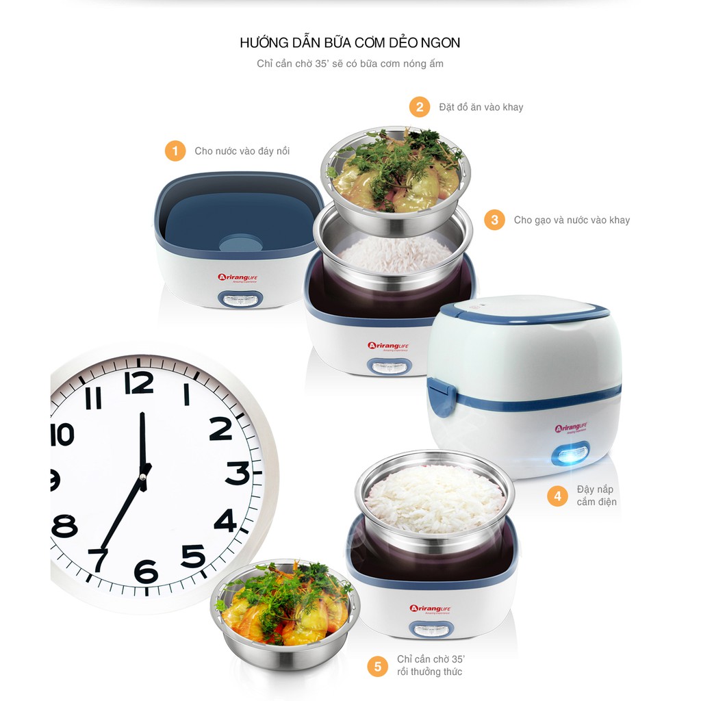Hộp hâm nóng chân không 1 tầng ArirangLife EL-ALS2012 (Trắng) | BigBuy360 - bigbuy360.vn
