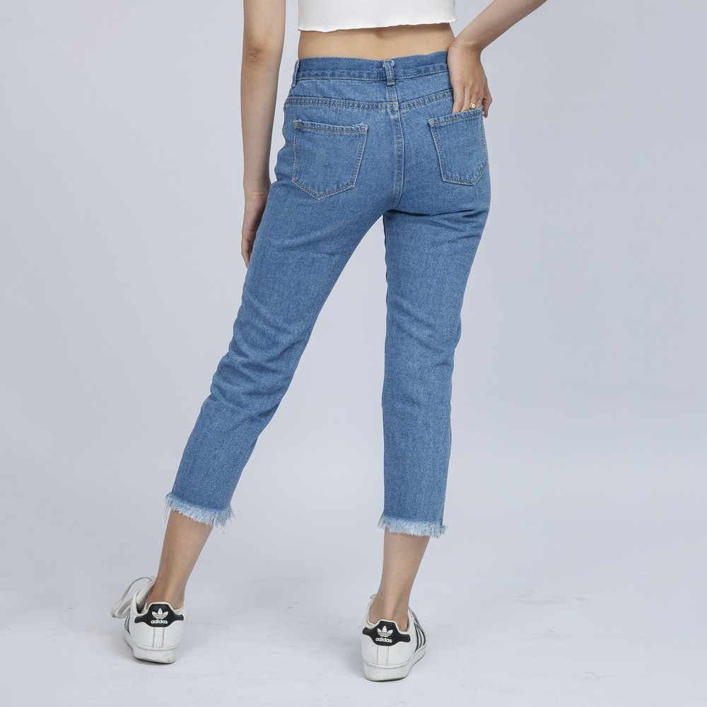Quần Jean Nữ Begy Chữ Thái Chân Tua Màu Xanh Trung Bình Co Giãn Thời Trang Cao Cấp Giãn QR08. BOBA_SHOP1 | BigBuy360 - bigbuy360.vn