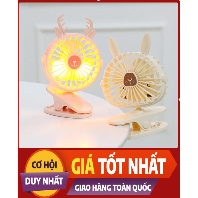 Quạt Kẹp Có Đèn Tai Thỏ Cute