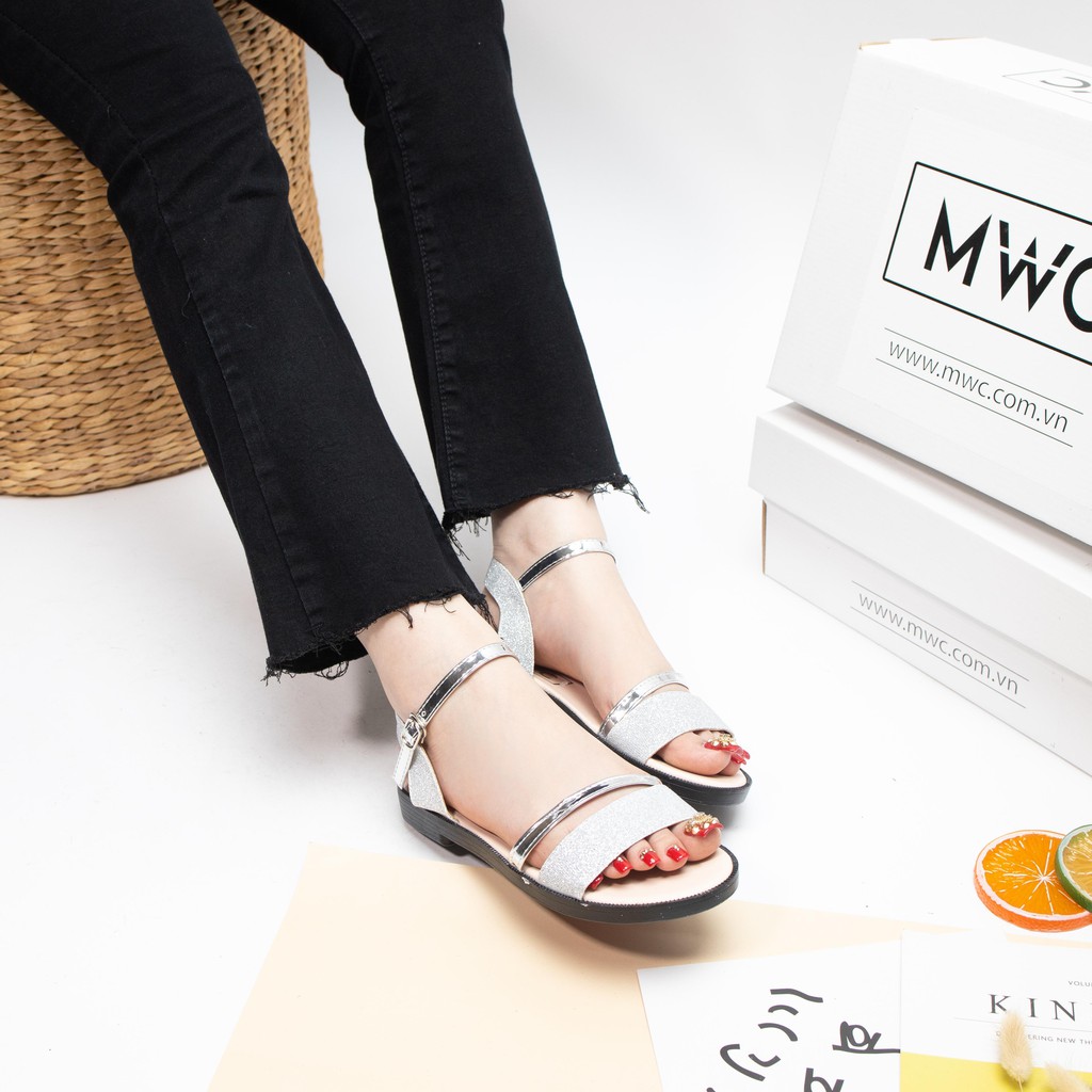 Giày sandal nữ quai kim tuyến cách điệu MWC NUSD- 2664