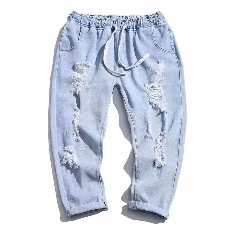Quần jeans Rách Dáng Rộng Thoải Mái Phong Cách Thời Trang Hàn Quốc Cho Nam Giới size S-5XL