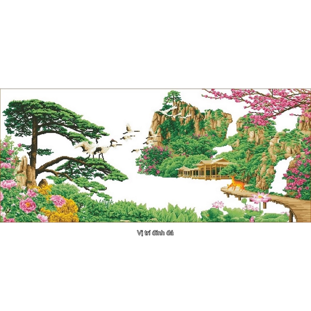 Tranh đính đá phong cảnh Non nước hữu tình KT:1m2x60cm-1m60x75cm