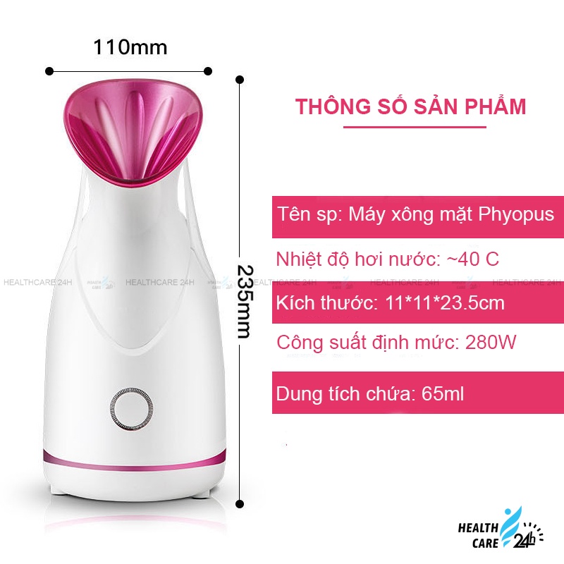 Máy xông mặt Phyopus Cao cấp Chính hãng Healthcare24h G002 loại bỏ bụi bẩn, cấp ẩm cho da bằng công nghệ Nano hơi nước