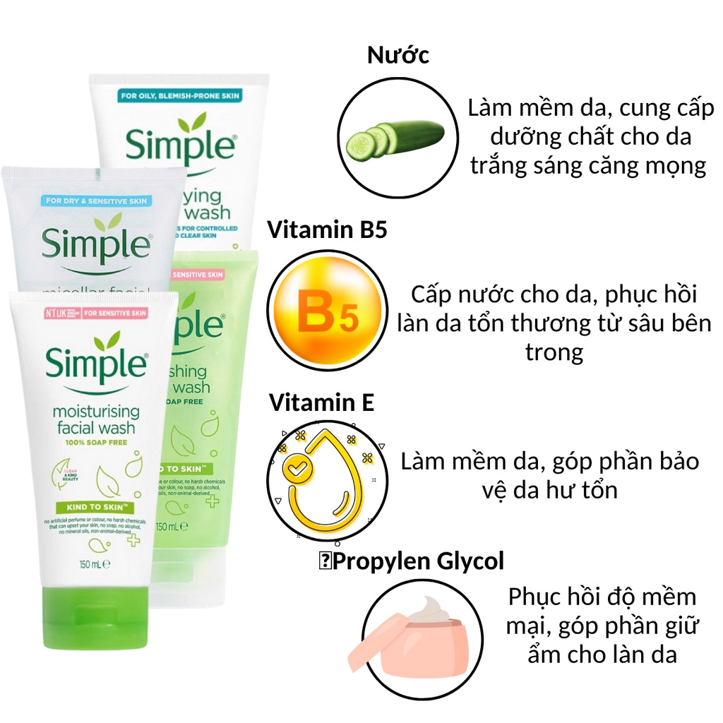 Simple Sữa rửa mặt dịu nhẹ dạng gel tạo bọt cho da dầu SRM RM06