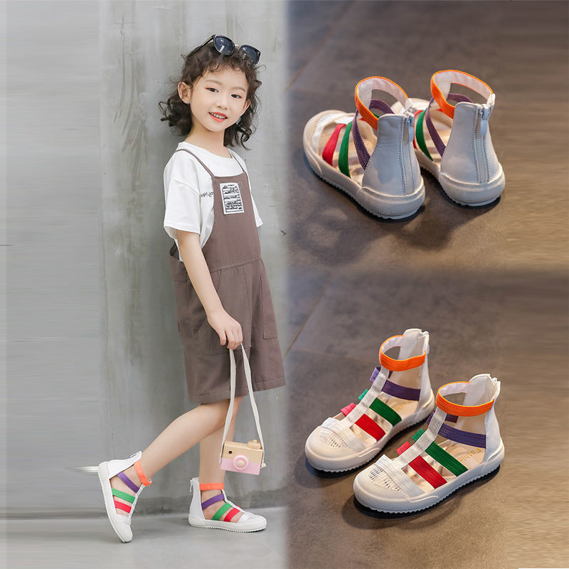 Mùa Hè 2021 Mới Nữ Giày Sandal Phong Cách Hàn Quốc Trung Và Con Lớn Bít Mũi Công Chúa Nhỏ Giày Học Sinh Đế Mềm Nữ giày