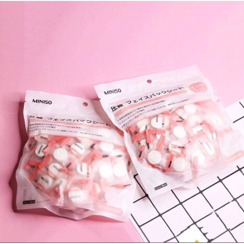 Túi 100 viên Mặt Nạ Giấy Nén miniso Nhật Bản siêu rẻ
