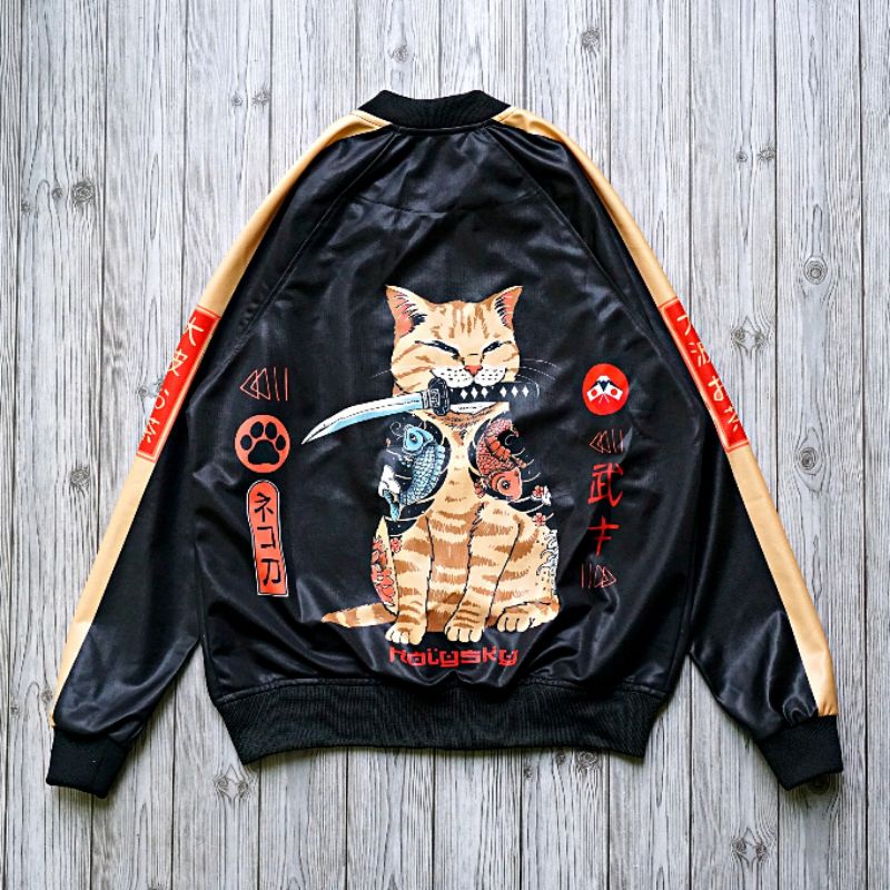 Áo khoác SUKAJAN BOMBER JAPANESE THE CAT YAKUZA ART Shopee Việt Nam