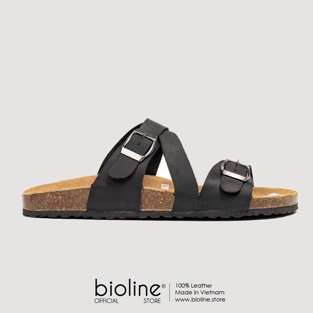[DA BÒ THẬT] D25-Dép Sandal da bò Unisex quai chéo Birken Bioline (Đế trấu, da bò thật nguyên tấm)
