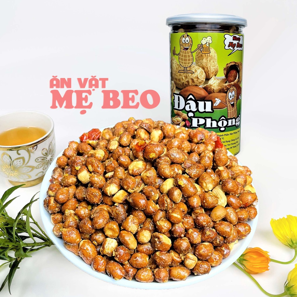 Đậu phộng rang tỏi ớt hộp 500gr Mẹ Beo ăn cực ngon