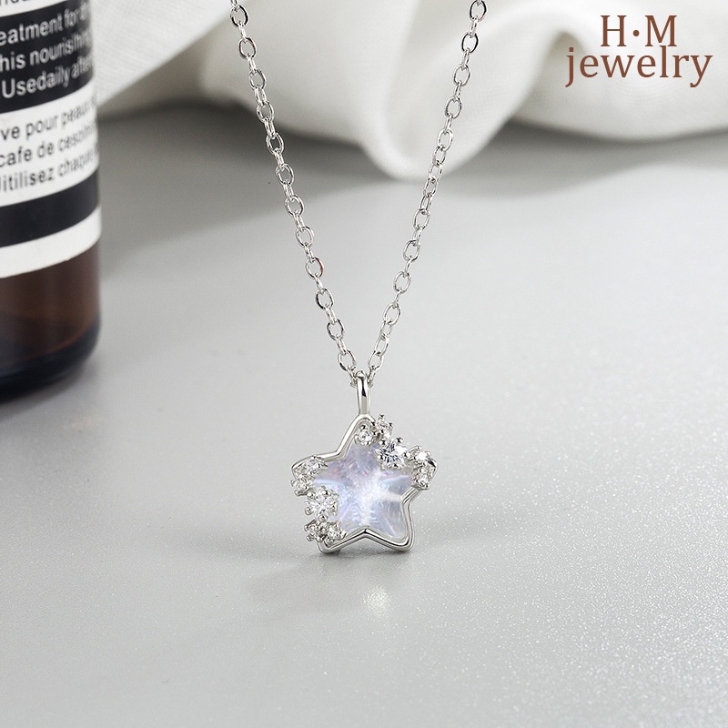 Vòng cổ Bạc 925 Mặt Hình Ngôi Sao Mặt Trăng Lấp Lánh Thiết Kế Mới