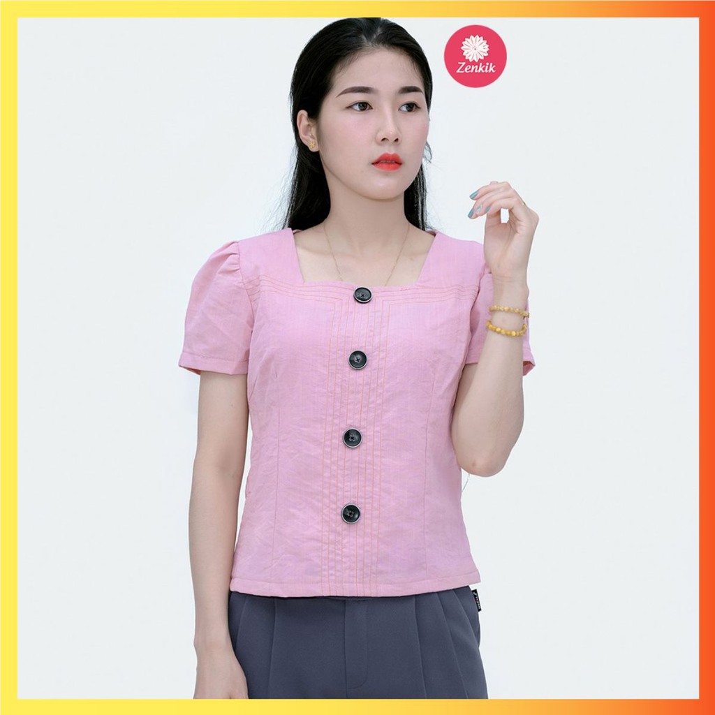 Áo sơ mi nữ thời trang công sở văn phòng dạo phố dự tiệc trẻ rẻ đẹp chất lượng Zenkik cổ vuông 5 cúc đũi hàn SM12