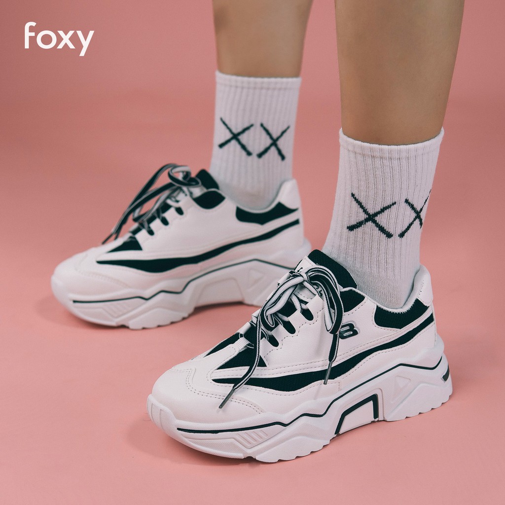 Giày Thể Thao Sneaker Nữ FOXY Độn Đế Phối Màu Trắng Đen - FOX014