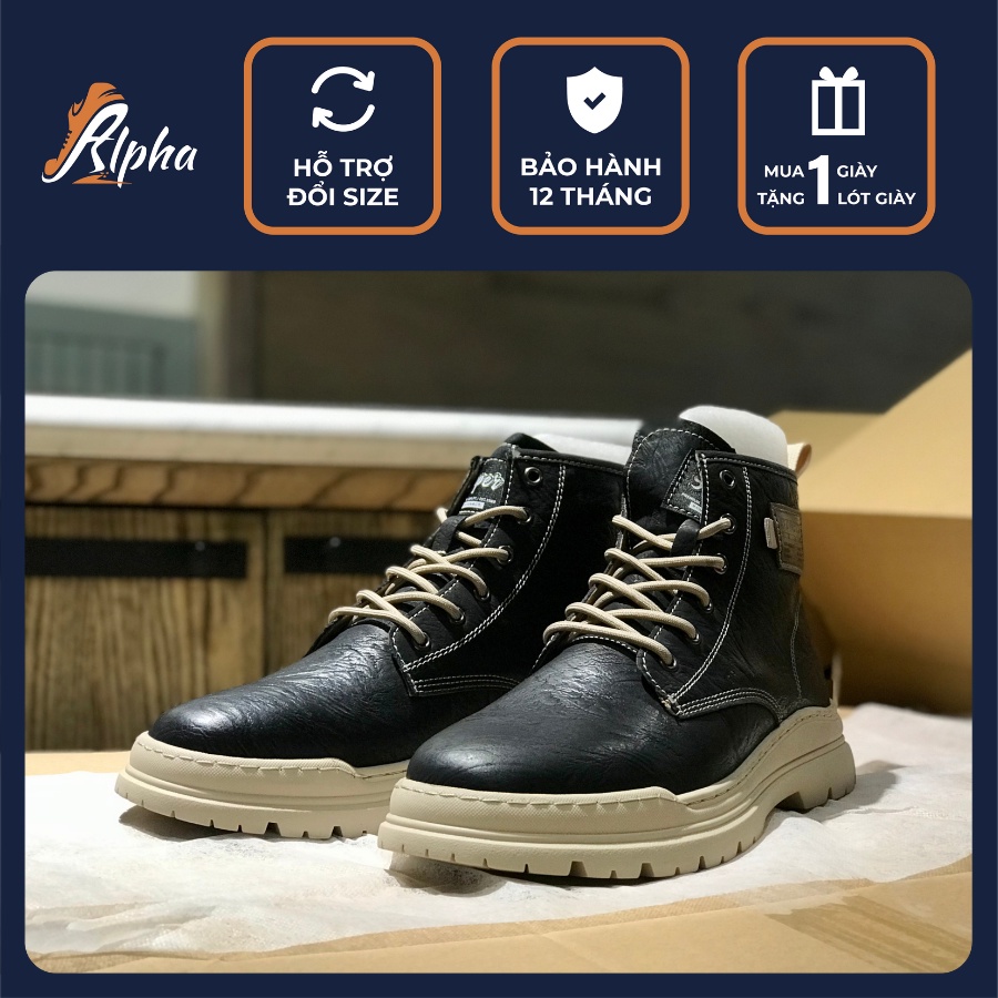Giày da cao cổ màu đen trắng dáng thể thao đế độn tăng chiều cao [Alpha Shoes - 3319]