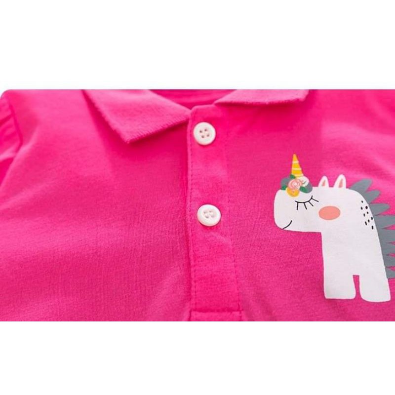 Đầm hồng Little Maven cổ polo xếp bèo hình ngựa Pony