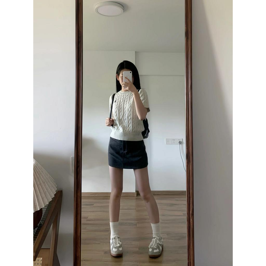 Áo Thun Tay Ngắn Dệt Kim Kiểu retro Thời Trang Mùa Hè Cho Nữ