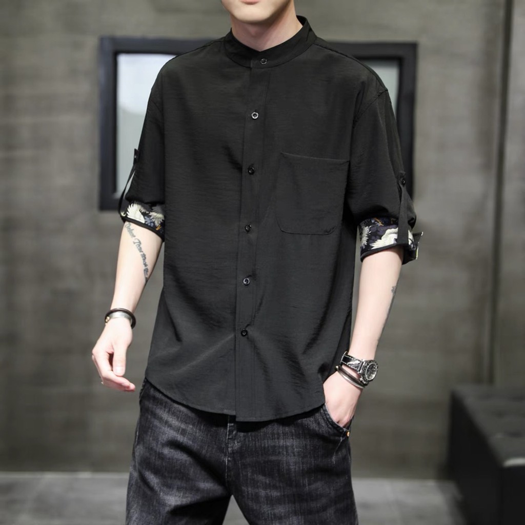 Áo sơ mi nam phối màu phong cách hàn