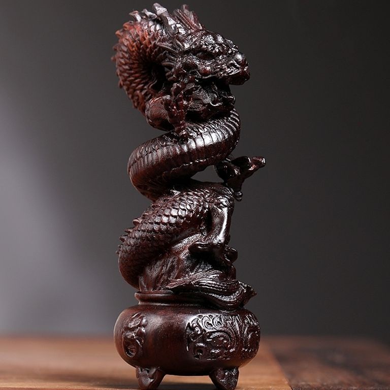 Gỗ Đàn Hương Chạm Khắc Thủ Công Màu Xanh Lá Cây Hổ Rồng Rùa