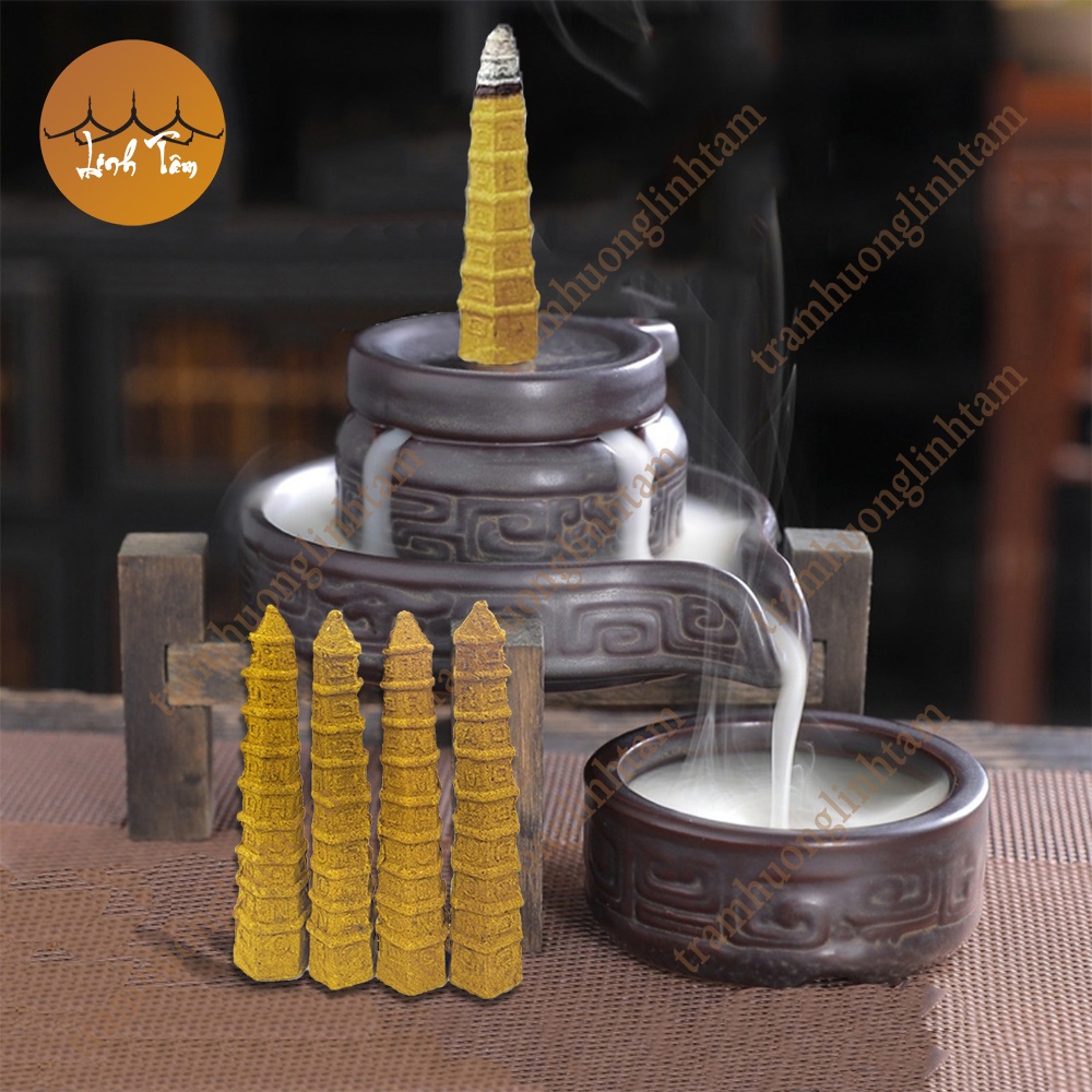 Nụ trầm hình tháp văn xương dùng cho thác khói trầm hương